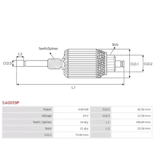 Induit démarreur pour BOSCH 9000083043, 9000083045, 9000083063, 900008