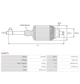 Induit démarreur pour BOSCH 0001262002, 0001262006, 0001262008, 000126