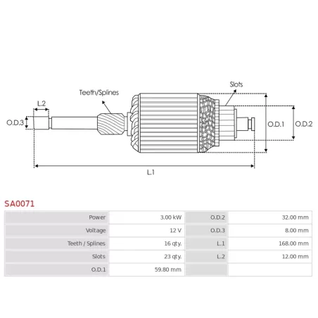 Induit démarreur pour BOSCH 0001262002, 0001262006, 0001262008, 0001262019, 0001262021