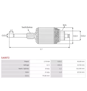 Induit démarreur pour BOSCH 0001362051, 0001362052, 0001362058, 000136