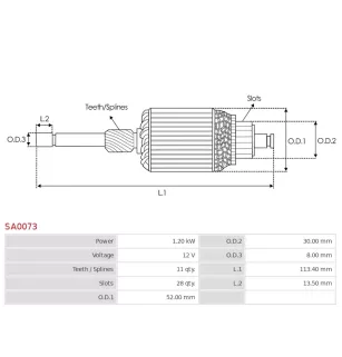 Induit démarreur pour BOSCH 0001107401, 0001107402, 0001107403, 0001107404, 0001107405