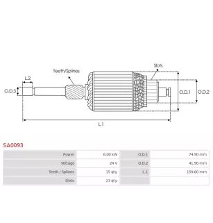 Induit démarreur pour BOSCH 0001330001, 0001330003, 0001330004, 000133