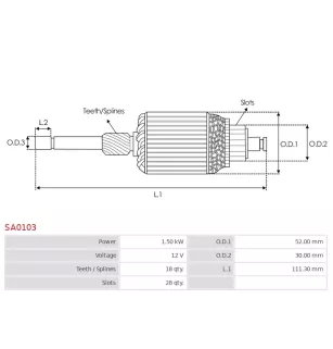 Induit démarreur pour BOSCH 0001174601, 0001174608, 0001174612, 000117