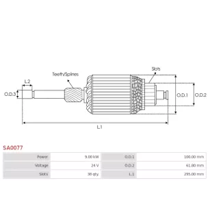 Induit démarreur pour BOSCH 0001501023, 0001501034, 0001510001, 000151