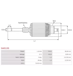 Induit démarreur pour BOSCH 0001120406, 0001121435