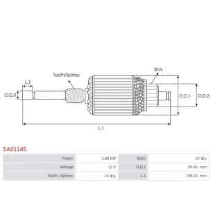 Induit démarreur pour BOSCH 0001109043, 0001125501, 0001125503, 000113