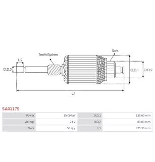 Induit démarreur pour BOSCH 0001601001, 0001601007, 0001601009, 000160