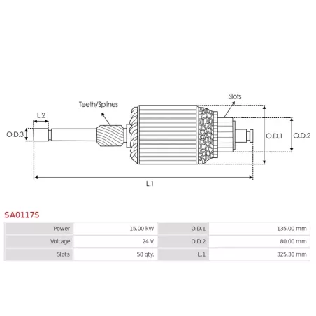 Induit démarreur pour BOSCH 0001601001, 0001601007, 0001601009, 0001601014