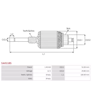 Induit démarreur pour BOSCH 0001172406, 0001172407