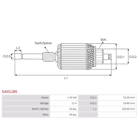 Induit démarreur pour BOSCH 0001172406, 0001172407