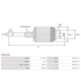 Induit démarreur pour BOSCH 0001170607, 0001170610, 0001170616, 000117