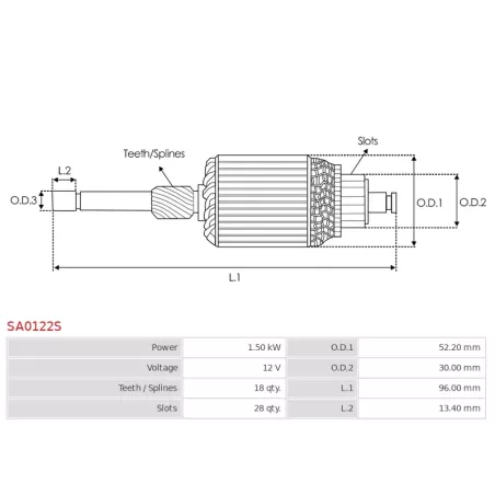 Induit démarreur pour BOSCH 0001170607, 0001170610, 0001170616, 0001170617