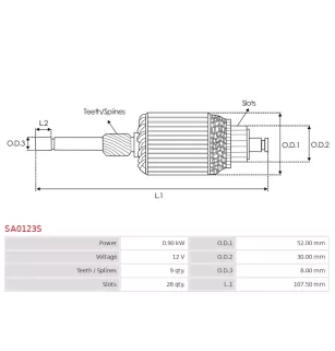 Induit démarreur pour BOSCH 0001106405, 0001120402, 0001120403, 000112