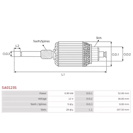 Induit démarreur pour BOSCH 0001106405, 0001120402, 0001120403, 0001120407