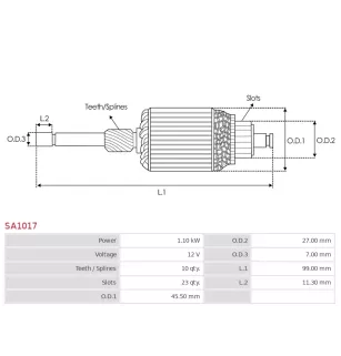 Induit démarreur pour DELCO 8000048, 8000337