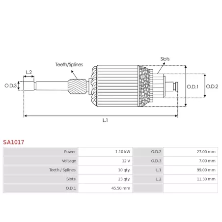 Induit démarreur pour DELCO 8000048, 8000337