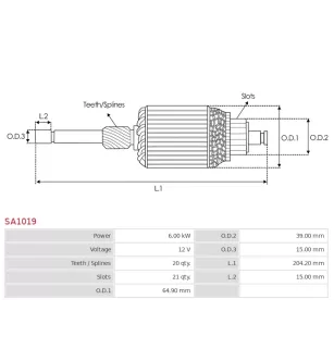 Induit démarreur pour DELCO 8200005, 8200007, 8200023, 8200025, 820007