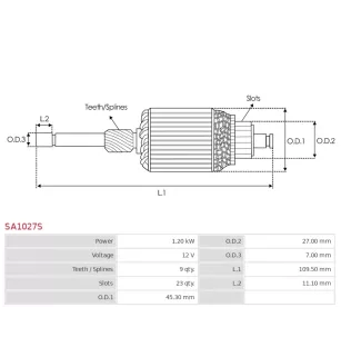 Induit démarreur pour DELCO 8000285, 8000357, 8000372, 8000529