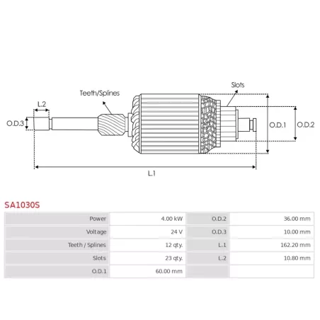 Induit démarreur pour 8200296, 8200297, 8200357, 8200851, 8200921