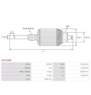 Induit démarreur pour DELCO 8200330, 8200435