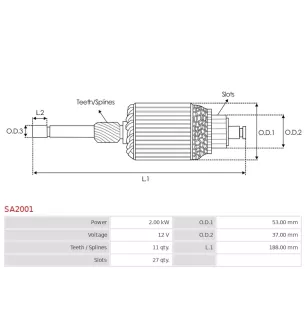 Induit démarreur pour HITACHI S13100, S13102, S13104, S13106A