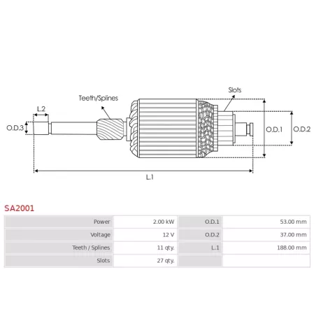 Induit démarreur pour HITACHI S13100, S13102, S13104, S13106A