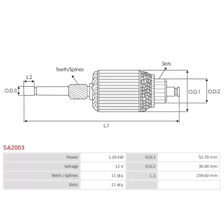 Induit démarreur pour HITACHI S114438C, S114438D, S114440, S114450