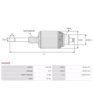 Induit démarreur pour HITACHI S25164, S25164A, S25166A, S25172