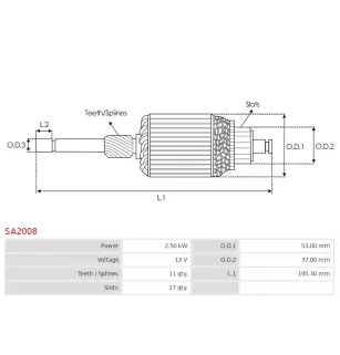 Induit démarreur pour HITACHI S13107, S13107A, S1402, S14100D