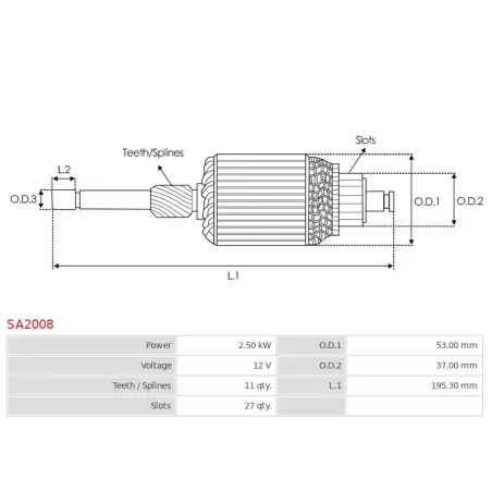 Induit démarreur pour HITACHI S13107, S13107A, S1402, S14100D