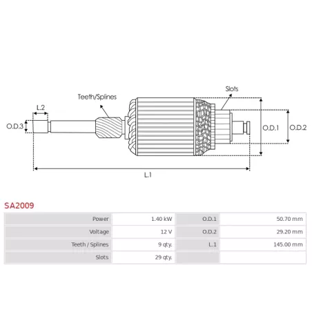 Induit démarreur pour HITACHI S114850, S114850A, S114850B, S114850C, S114851