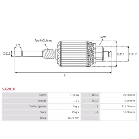 Induit démarreur pour HITACHI S114802A, S114804, S114804A, S114805, S114805A