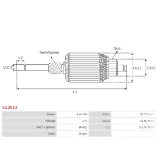 Induit démarreur pour HITACHI S114516, S114516A, S114519A, S114525A, S