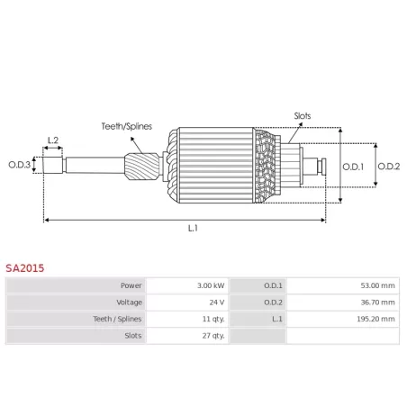 Induit démarreur pour HITACHI S2401C, S2401D, S2403A, S2403B