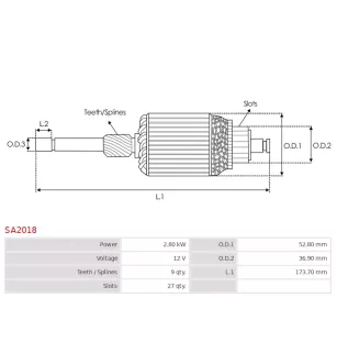 Induit démarreur pour HITACHI S13551, S13555, S13555A, S13556