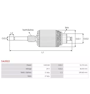 Induit démarreur pour HITACHI S25505, S25505A, S25505C, S25505E