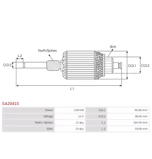 Induit démarreur pour HITACHI S13138, S1341, S2088S