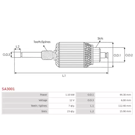 Induit démarreur pour VALEO D6RA10, D6RA100, D6RA101, D6RA104