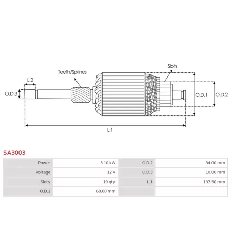 Induit démarreur pour VALEO D9R105, D9R1050, D9R106, D9R116, D9R118