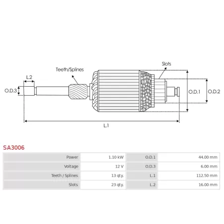 Induit démarreur pour VALEO D6RA68, D6RA7, D6RA72, D6RA73