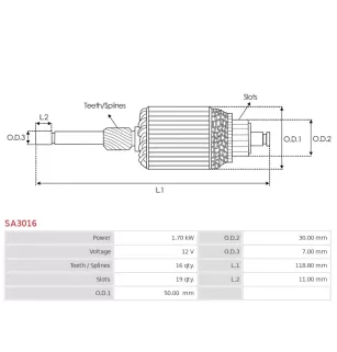 Induit démarreur pour VALEO TS18E1, TS18E13, TS18E3, TS18E33