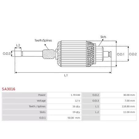 Induit démarreur pour VALEO TS18E1, TS18E13, TS18E3, TS18E33