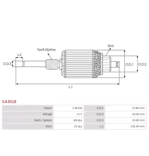 Induit démarreur pour VALEO 438228, 446507, 458392, FS10E10