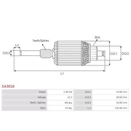 Induit démarreur pour VALEO 438228, 446507, 458392, FS10E10