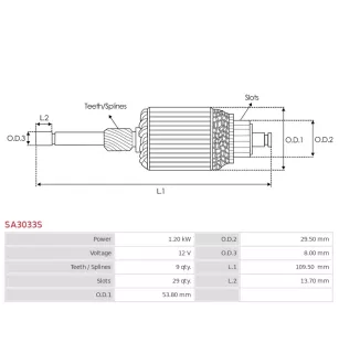 Induit démarreur pour MITSUBISHI M0T20872, M0T38071, M0T39372