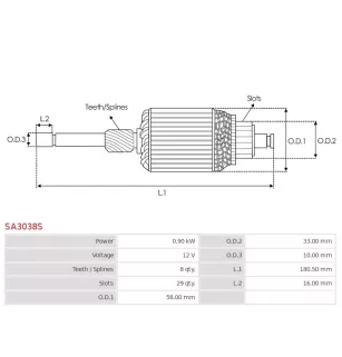 Induit démarreur pour VALEO TM000A27301, TM000A27601