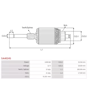 Induit démarreur pour MAGNETI MARELLI 63101000, 63101002, 63101008, 63