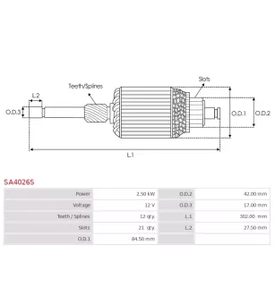 Induit démarreur pour MAGNETI MARELLI 63227541, 63227547, 63227553, 63