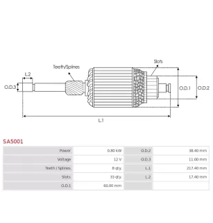 Induit démarreur pour MITSUBISHI M003T21281, M003T21282, M003T21381, M