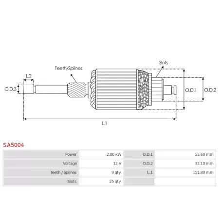 Induit démarreur pour MITSUBISHI M002T56871, M002T57271, M002T57273, M002T57371, M002T57671, M002T57671A